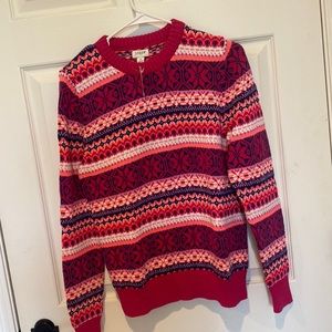 J. Crew Factory Red and Pink Patterned Sweater